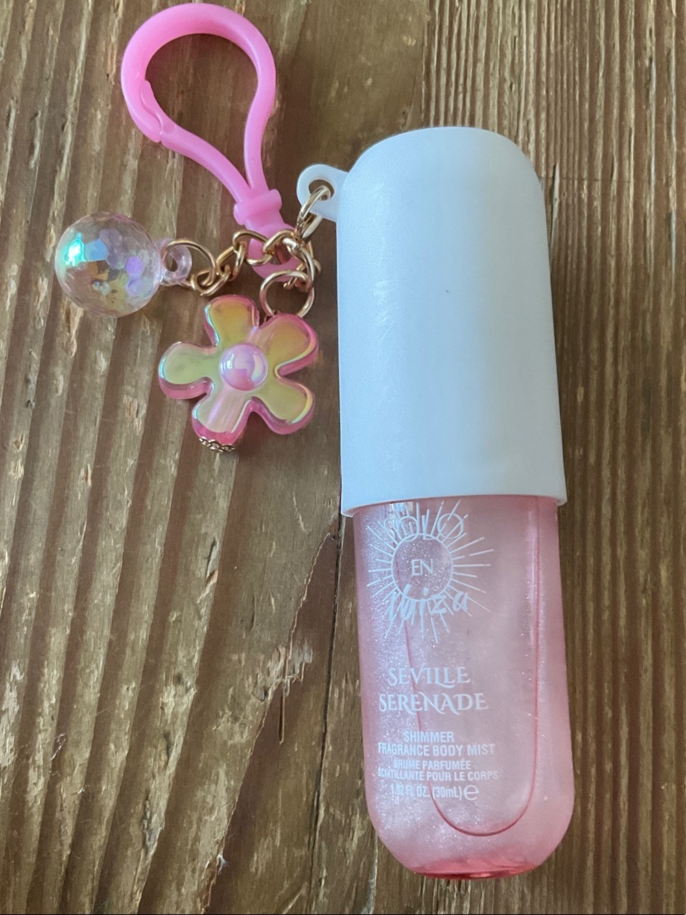 Seville Serenade Pink Shimmer spray on Key Holder with Floral Charm